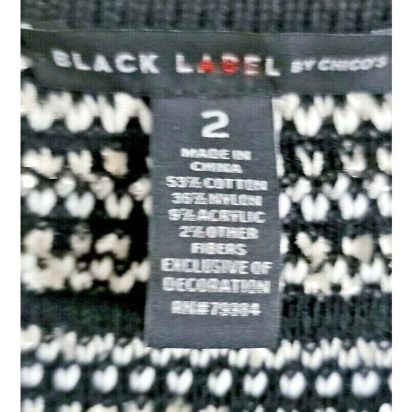 Chico's‎ Black Label Cardigan Cable Knit Size 2 (12/14 L) Blk/Wht/Gold Striped - Picture 3 of 8